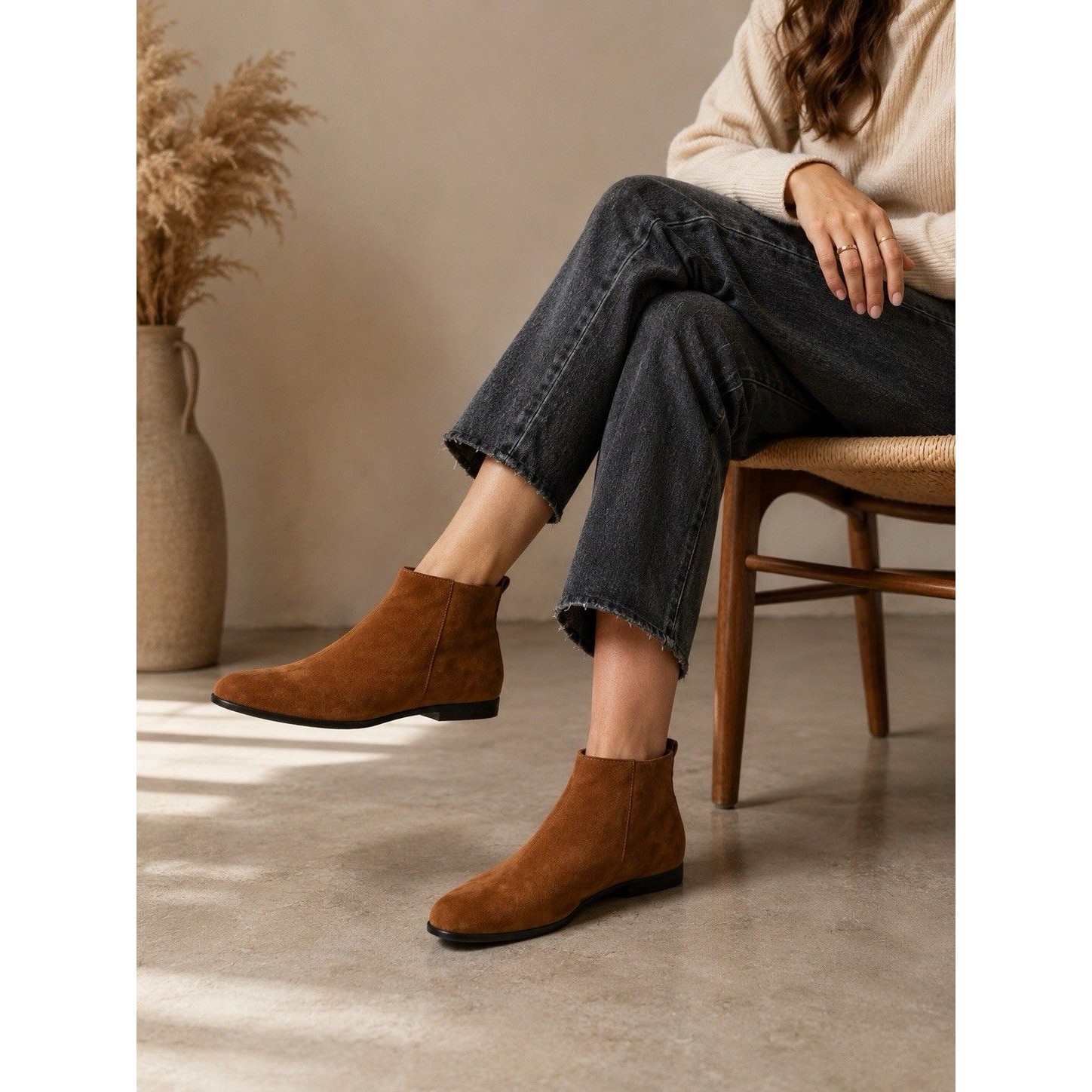 Italian Shoemakers Womens Ankle Boots Brown Suede Leather Zip Size 37 Eu